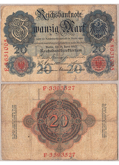 GERMANIA 20 Marchi 1910 Circolata